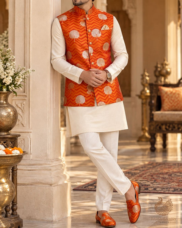 Mustard Banarasi Brocade Fabric With All Over Zari Handloom 24463