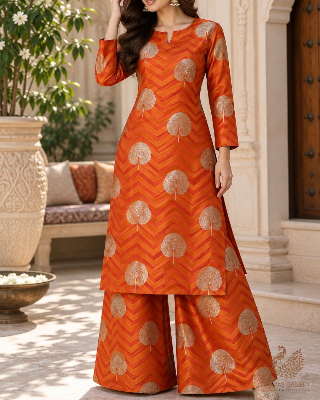 Mustard Banarasi Brocade Fabric With All Over Zari Handloom 24463