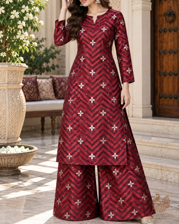 Red Banarasi Brocade Fabric With All Over Zari Handloom 24448
