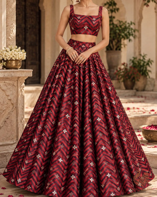 Red Banarasi Brocade Fabric With All Over Zari Handloom 24448
