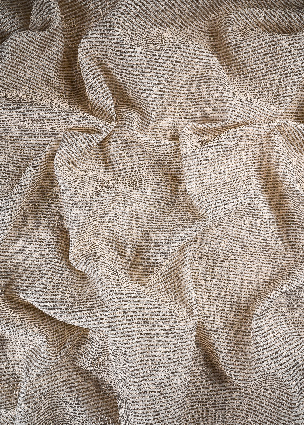 White Dyeable Chanderi Fabric With All Over Zari Handloom 24466