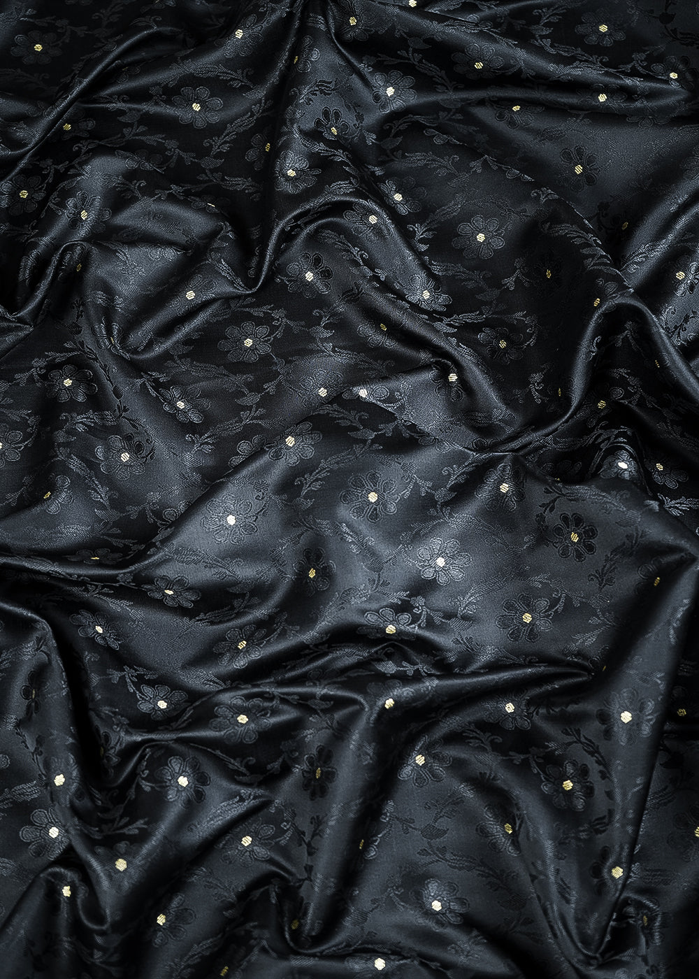 Black Banarasi Brocade Fabric With All Over Zari Handloom 24471