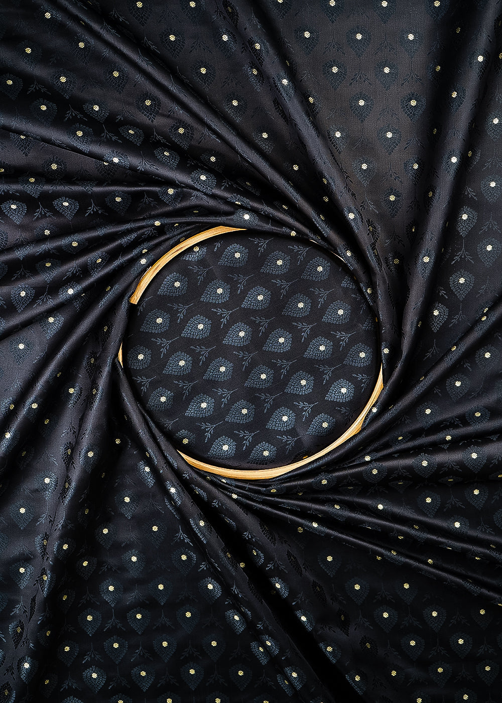 Black Banarasi Brocade Fabric With All Over Zari Handloom 24472
