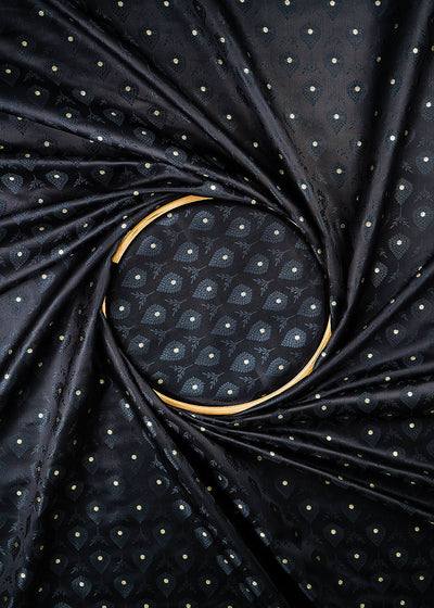 Black Banarasi Brocade Fabric With All Over Zari Handloom 24472
