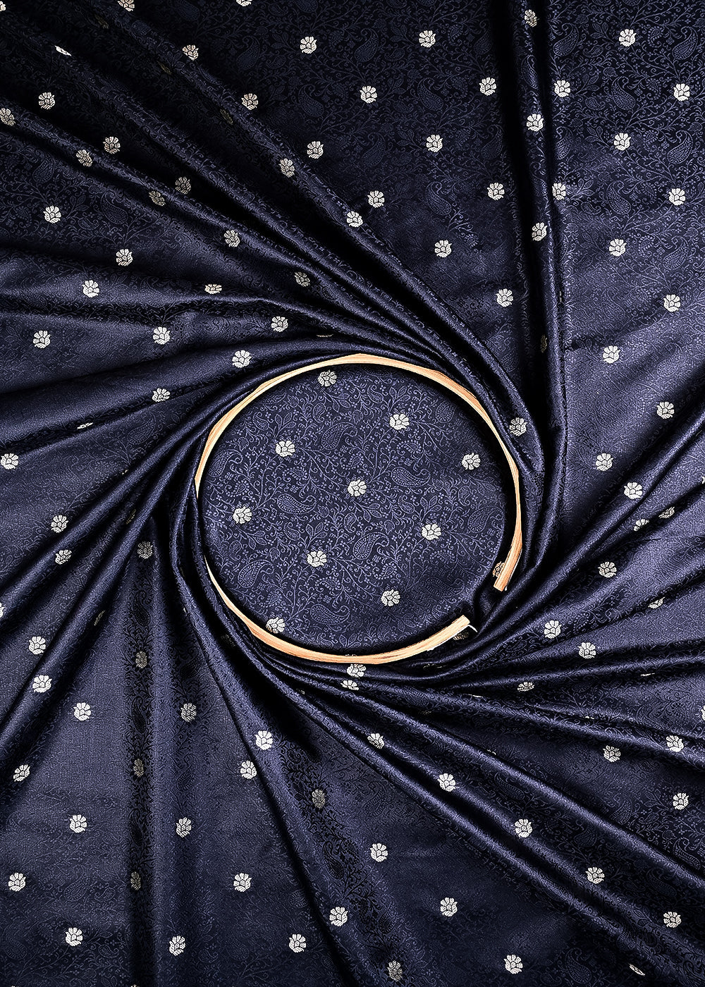 Black Banarasi Brocade Fabric With All Over Zari Handloom 24473