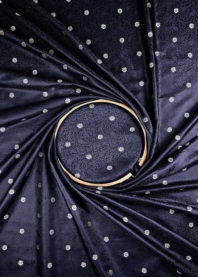 Black Banarasi Brocade Fabric With All Over Zari Handloom 24473
