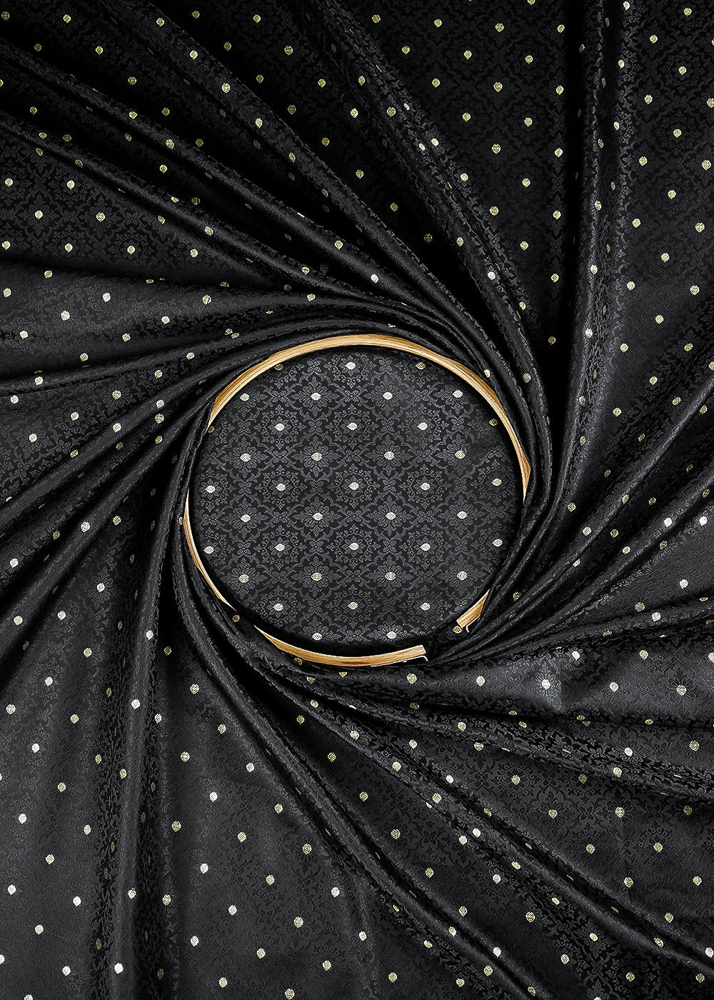 Black Banarasi Brocade Fabric With All Over Zari Handloom 24474