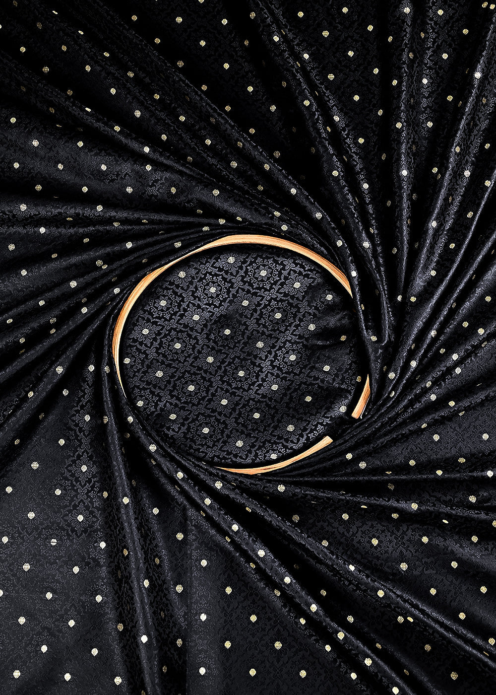Black Banarasi Brocade Fabric With All Over Zari Handloom 24475