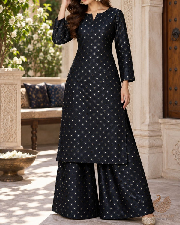 Black Banarasi Brocade Fabric With All Over Zari Handloom 24473