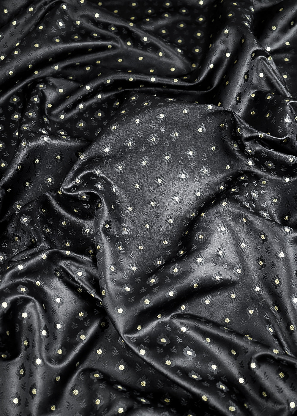 Black Banarasi Brocade Fabric With All Over Zari Handloom 24477