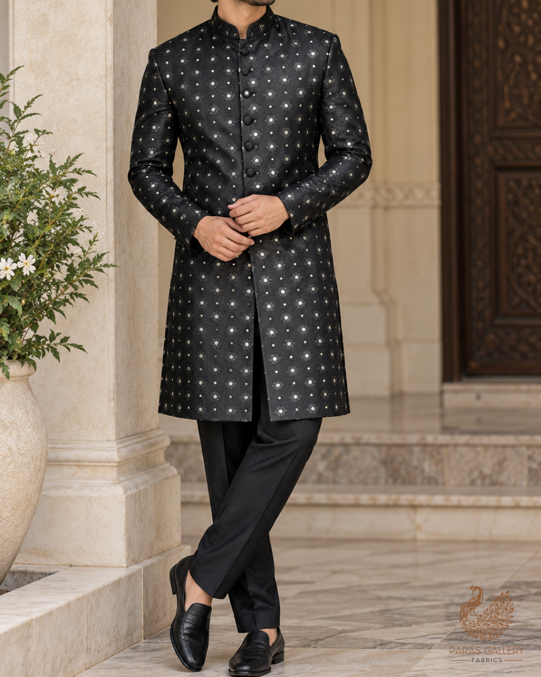 Black Banarasi Brocade Fabric With All Over Zari Handloom 24477