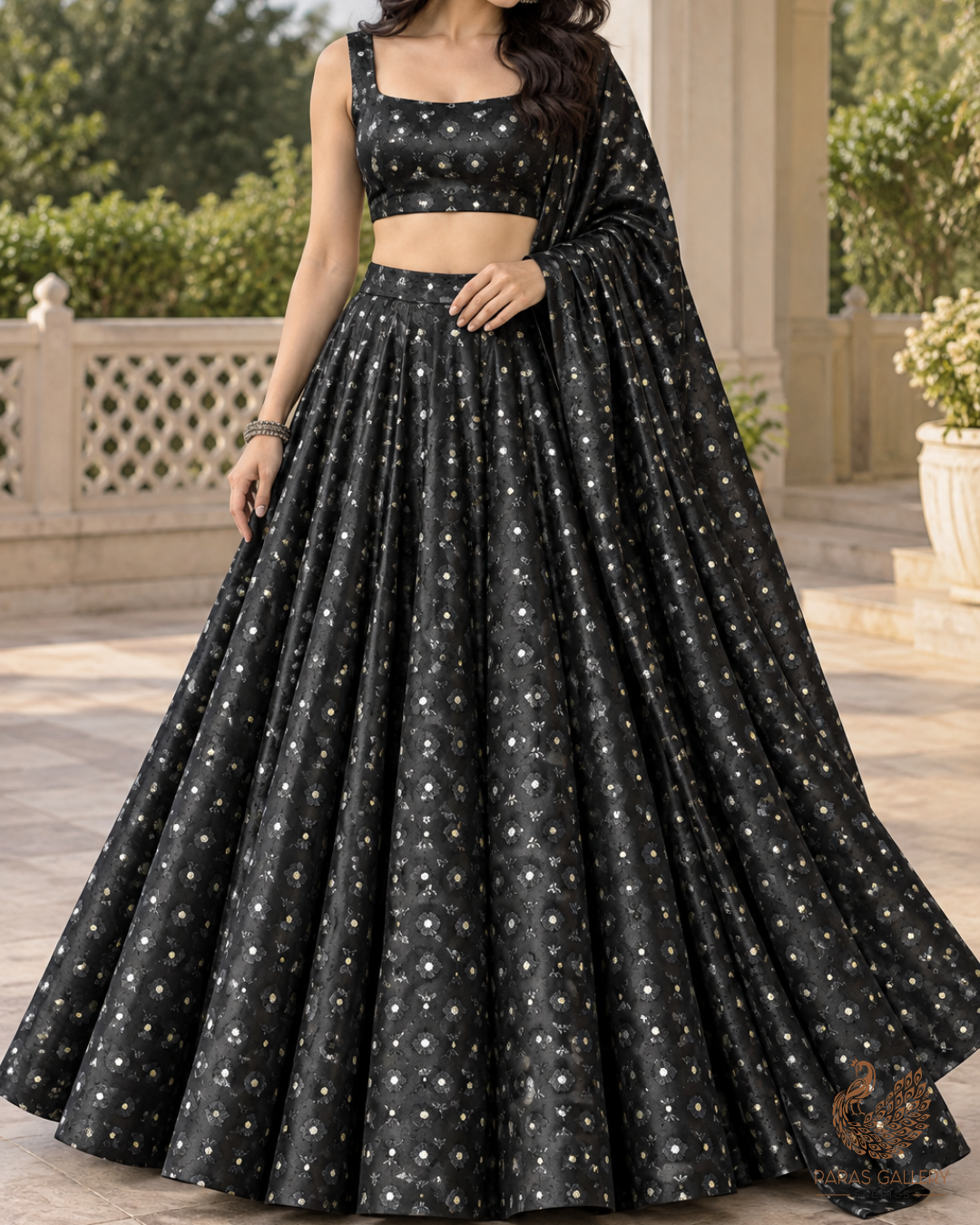 Black Banarasi Brocade Fabric With All Over Zari Handloom 24477