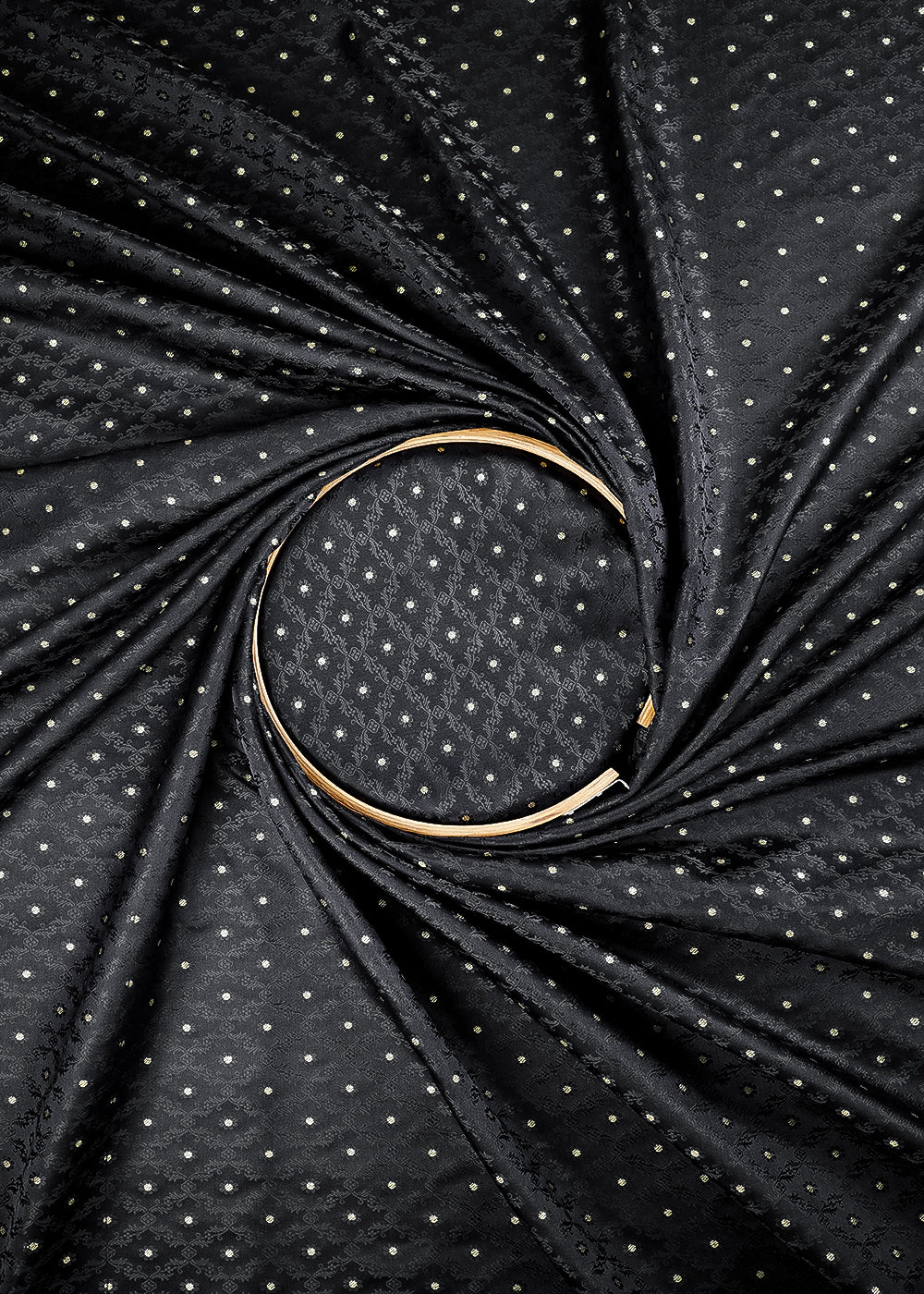 Black Banarasi Brocade Fabric With All Over Zari Handloom 24478