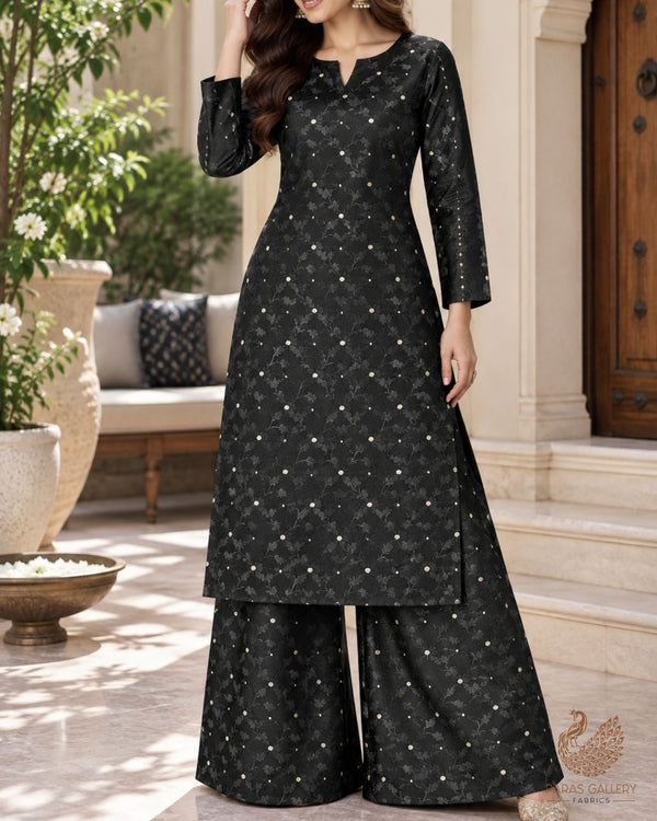 Black Banarasi Brocade Fabric With All Over Zari Handloom 24479