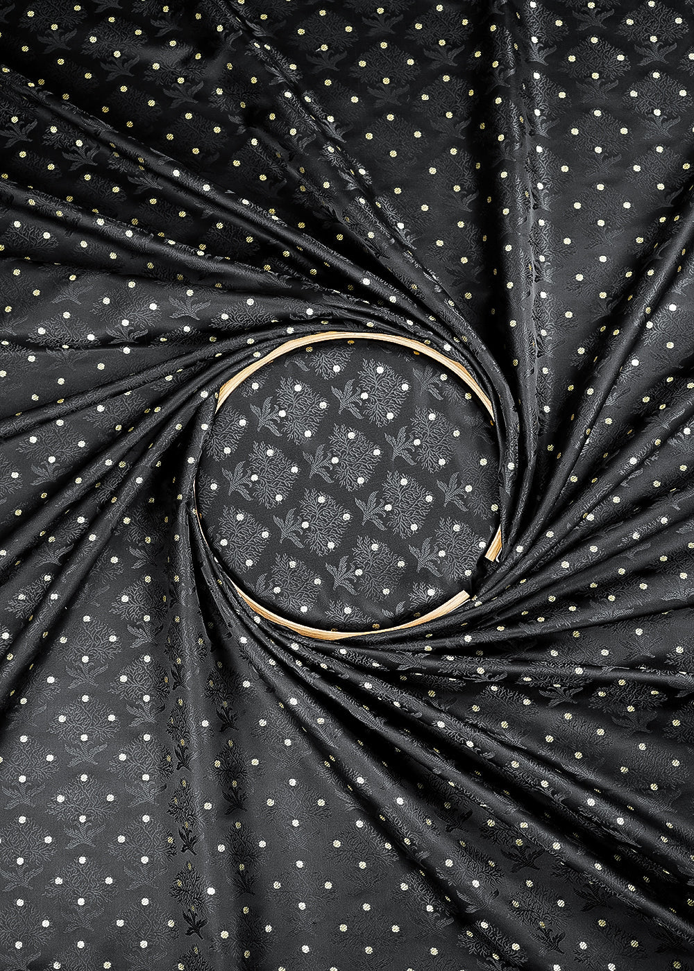 Black Banarasi Brocade Fabric With All Over Zari Handloom 24480