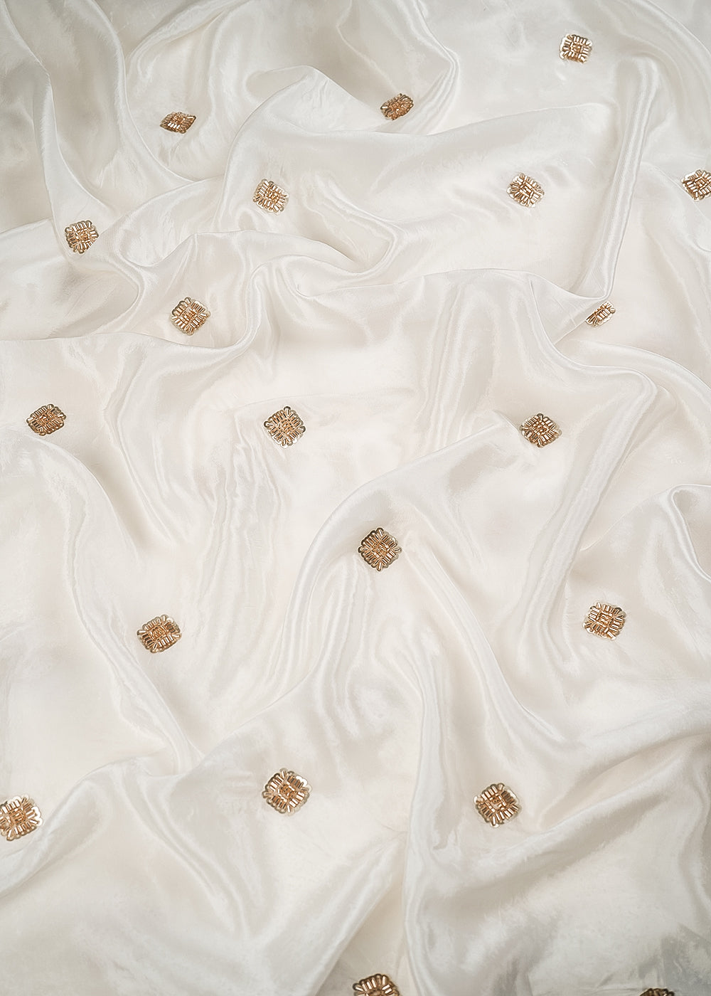 White Dyeable Crape Fabric With All Over Buti Of Sequins And Katdana Work 24486