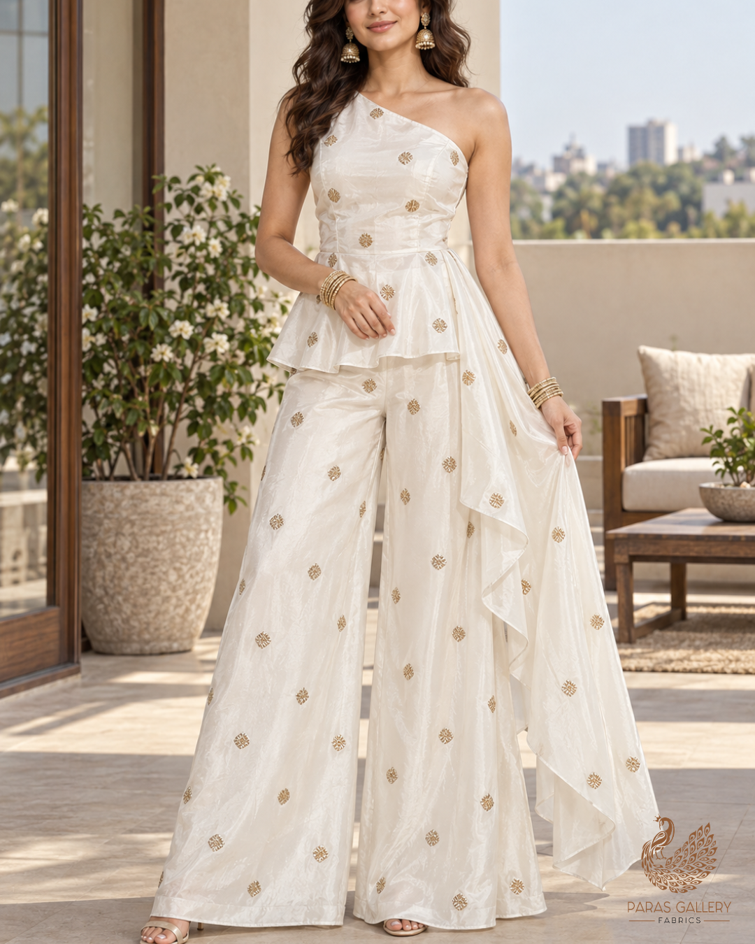 The Noor - White Dyeable Crepe Fabric With All Over Buti Of Sequins And Katdana Work | 24486