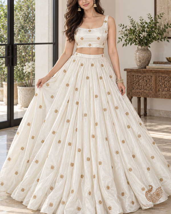 The Noor - White Dyeable Crepe Fabric With All Over Buti Of Sequins And Katdana Work | 24486