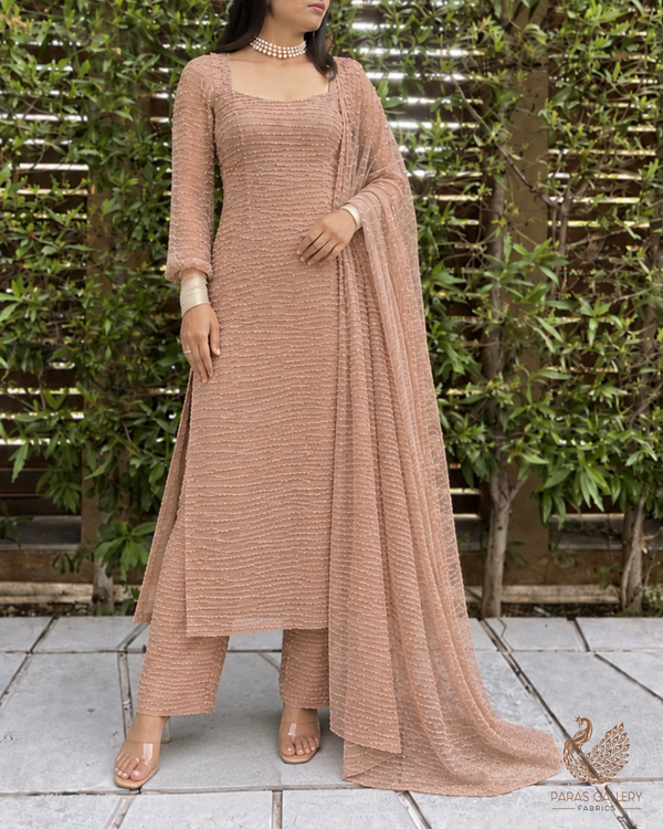 Chiku Imported Net Fabric With All Over Katdana And Pearl Work 24490