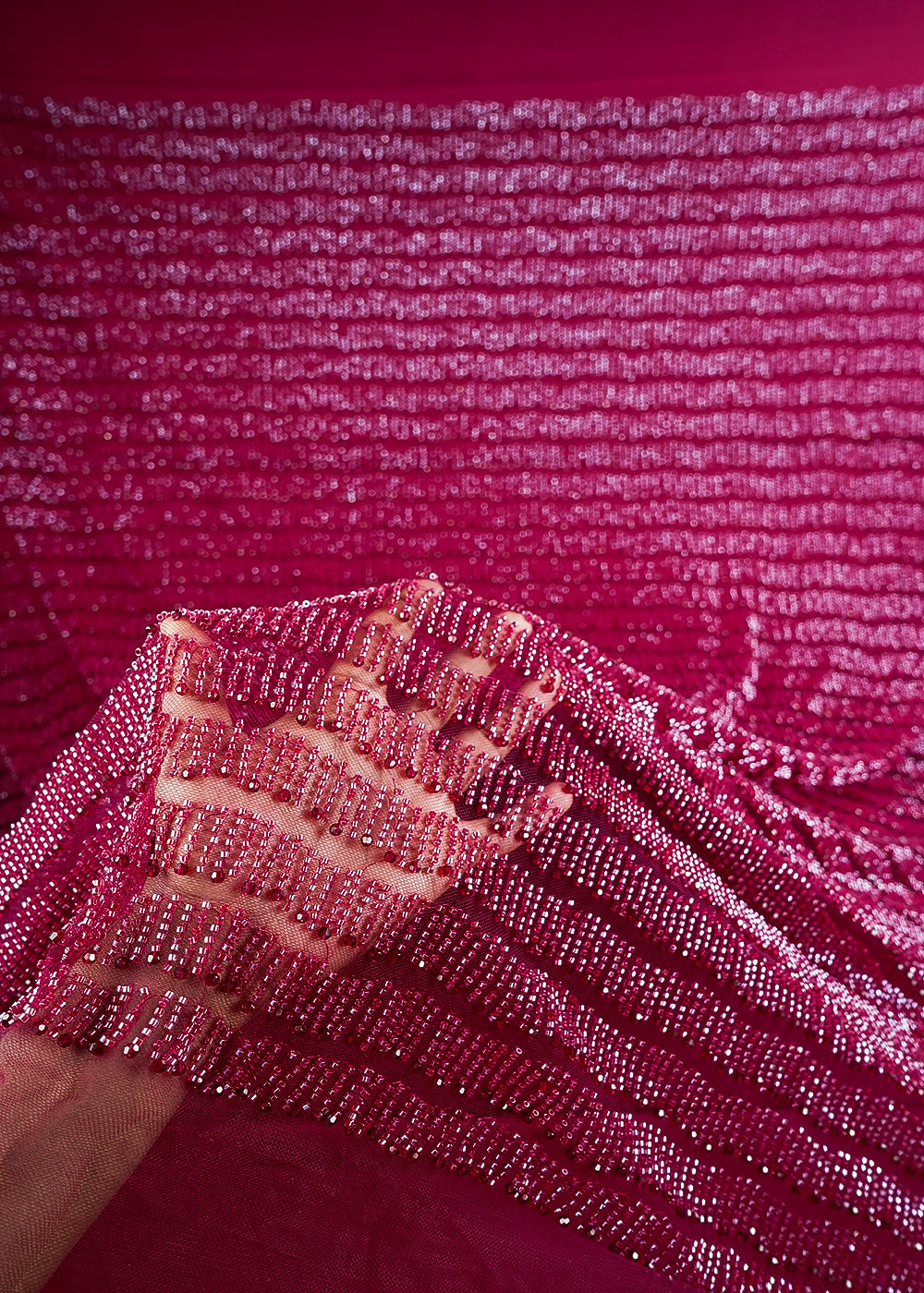 Maroon Imported Net Fabric With All Over Katdana And Pearl Work 24491