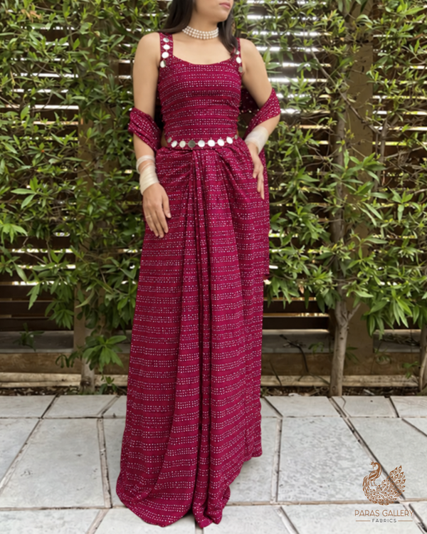Maroon Imported Net Fabric With All Over Katdana And Pearl Work 24491
