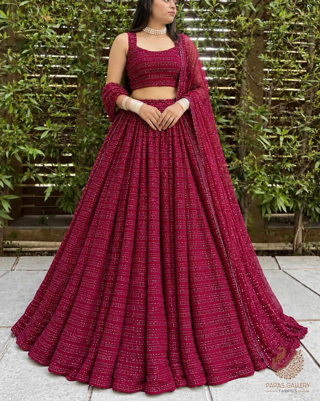 Maroon Imported Net Fabric With All Over Katdana And Pearl Work 24491