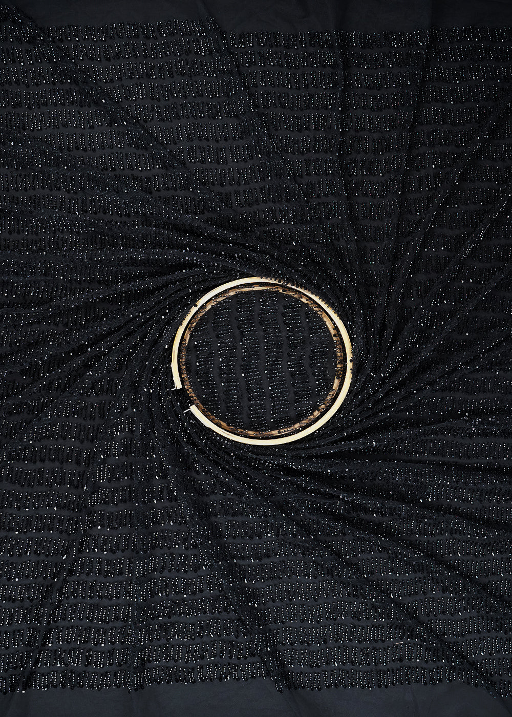 Black Imported Net Fabric With All Over Katdana And Pearl Work 24492
