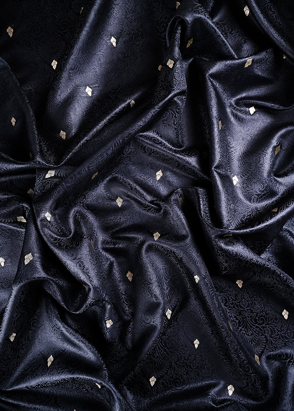 Black Banarasi Brocade Fabric With All Over Thread And Zari Handloom 24493