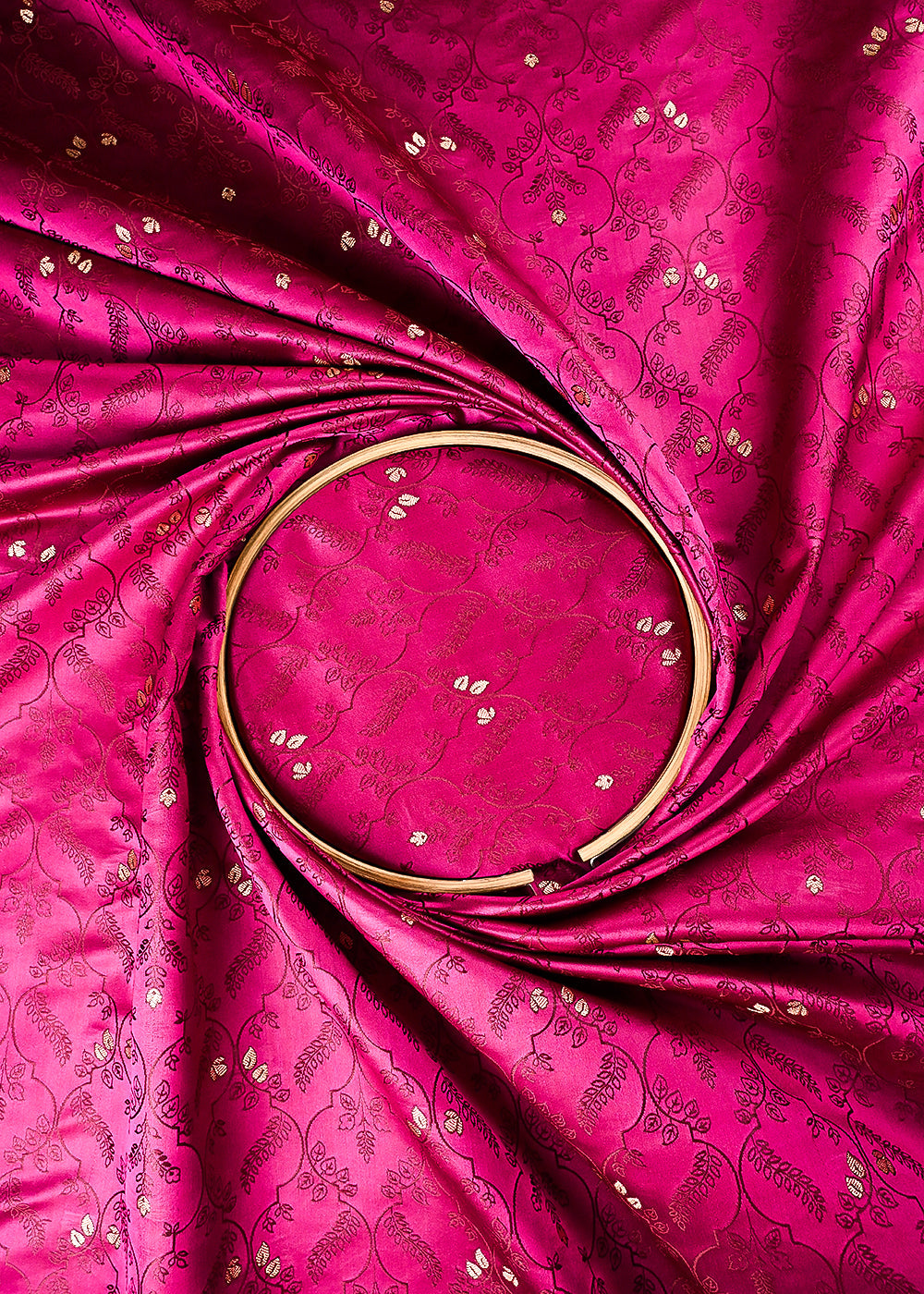 Dark Pink Banarasi Brocade Fabric With All Over Thread And Zari Handloom 24494
