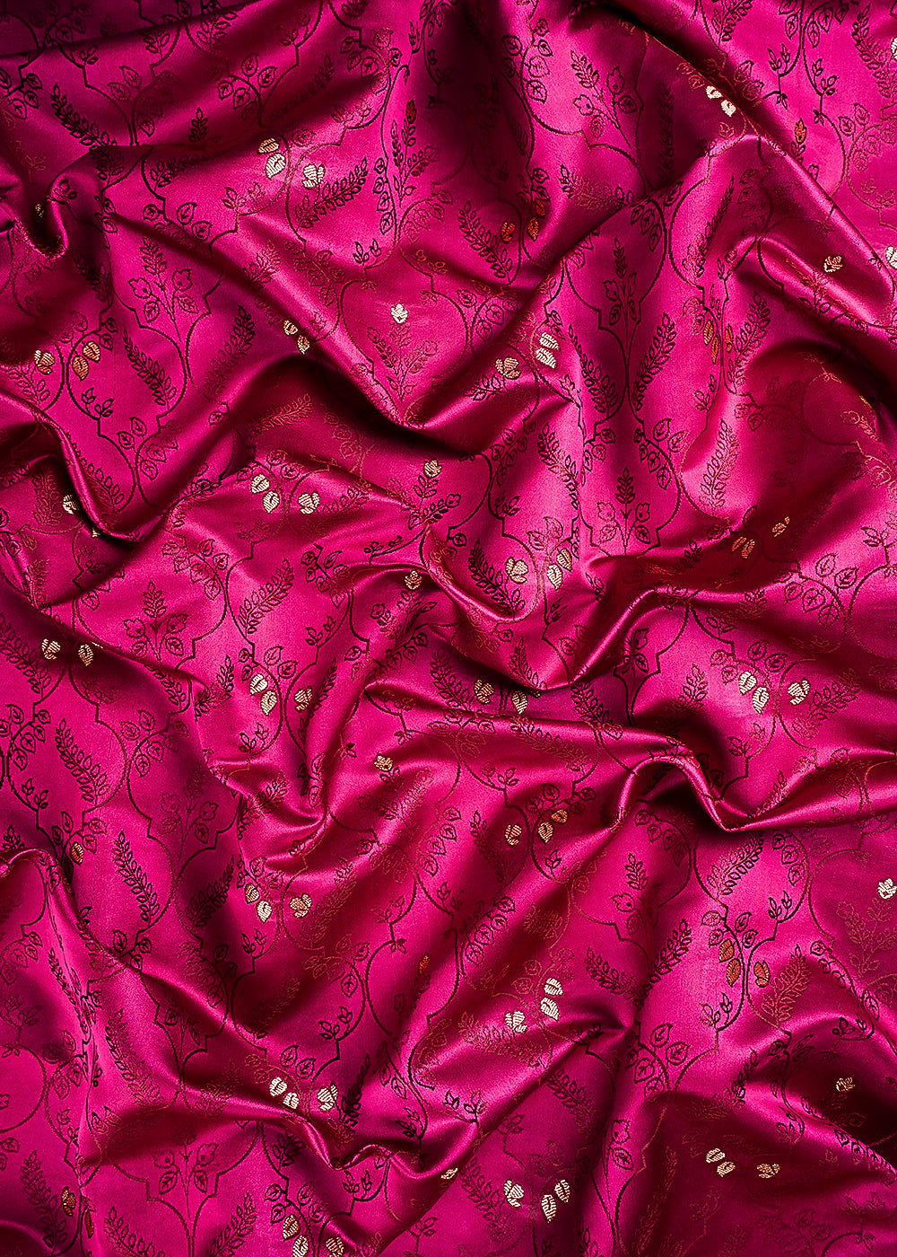 Dark Pink Banarasi Brocade Fabric With All Over Thread And Zari Handloom 24494