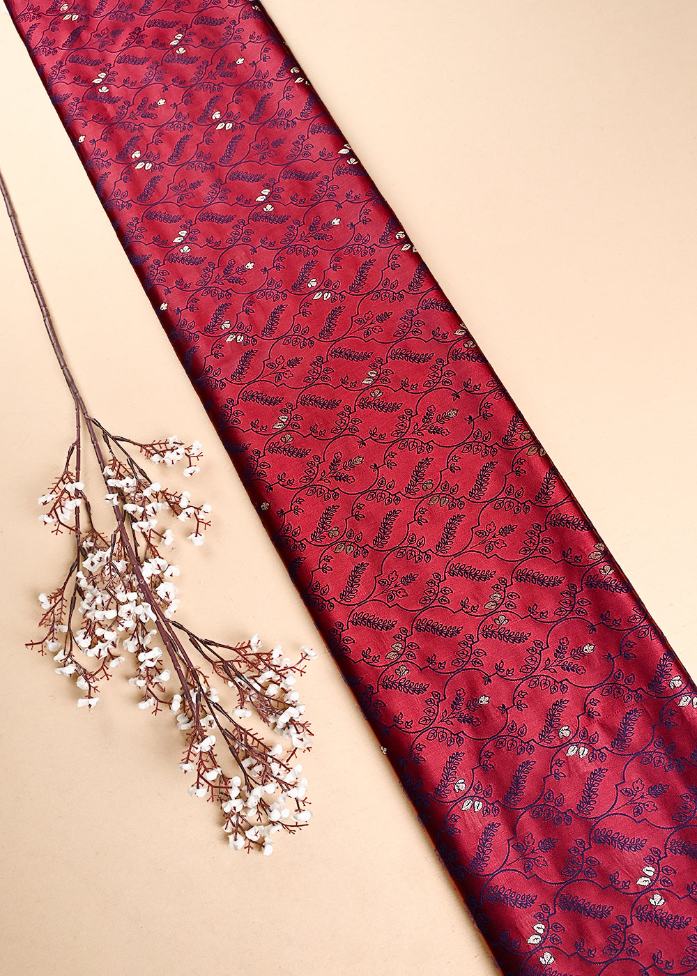 Maroon Banarasi Brocade Fabric With All Over Thread And Zari Handloom 24495