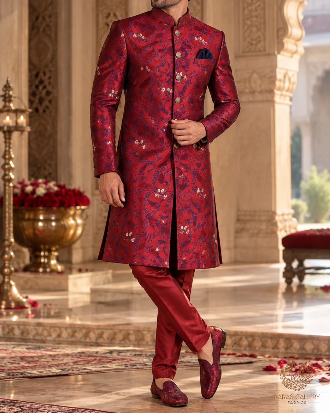 Maroon Banarasi Brocade Fabric With All Over Thread And Zari Handloom 24495
