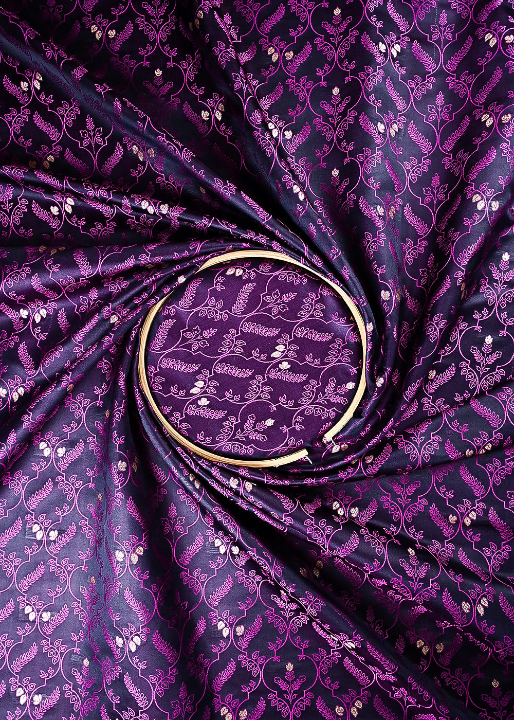Purple Banarasi Brocade Fabric With All Over Thread And Zari Handloom 24496