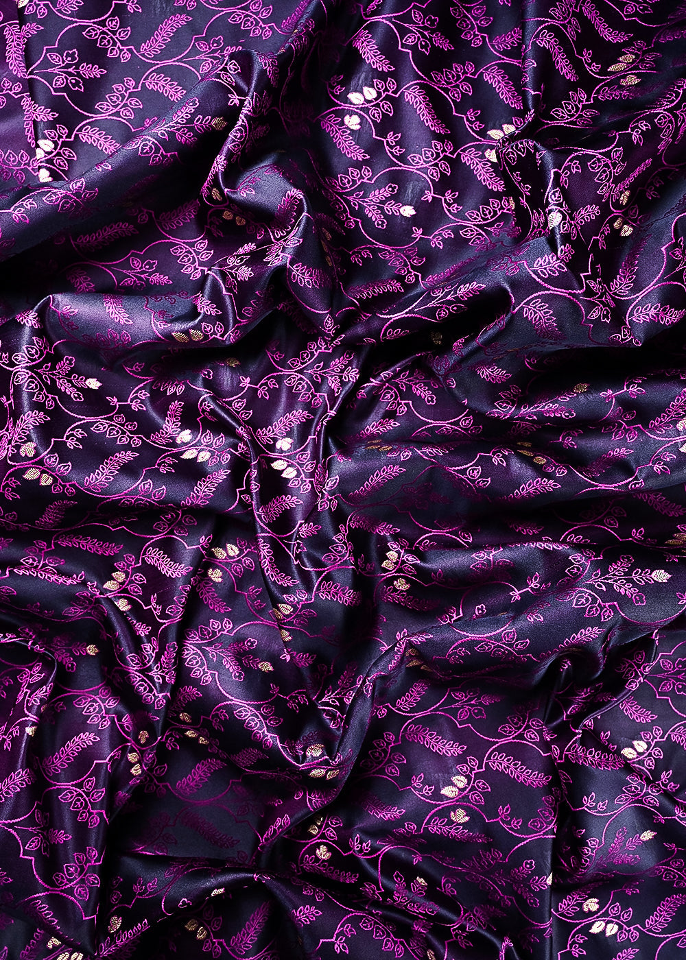 Purple Banarasi Brocade Fabric With All Over Thread And Zari Handloom 24496