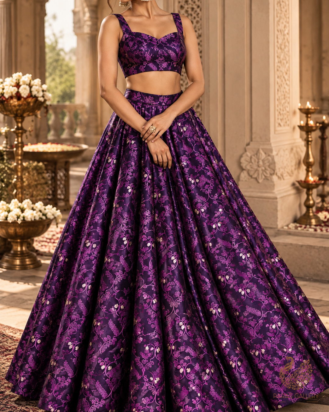 Purple Banarasi Brocade Fabric With All Over Thread And Zari Handloom 24496
