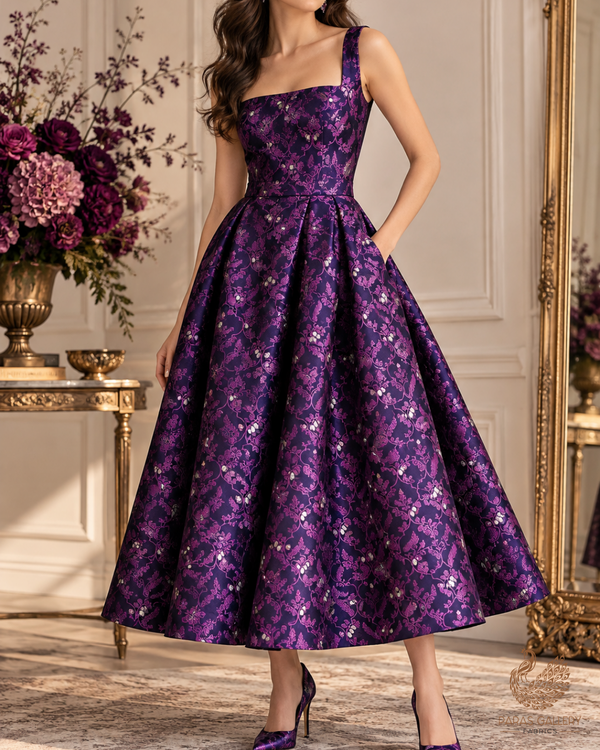 Purple Banarasi Brocade Fabric With All Over Thread And Zari Handloom 24496