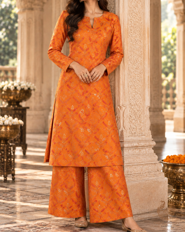 Mustard Banarasi Brocade Fabric With All Over Thread And Zari Handloom 24497