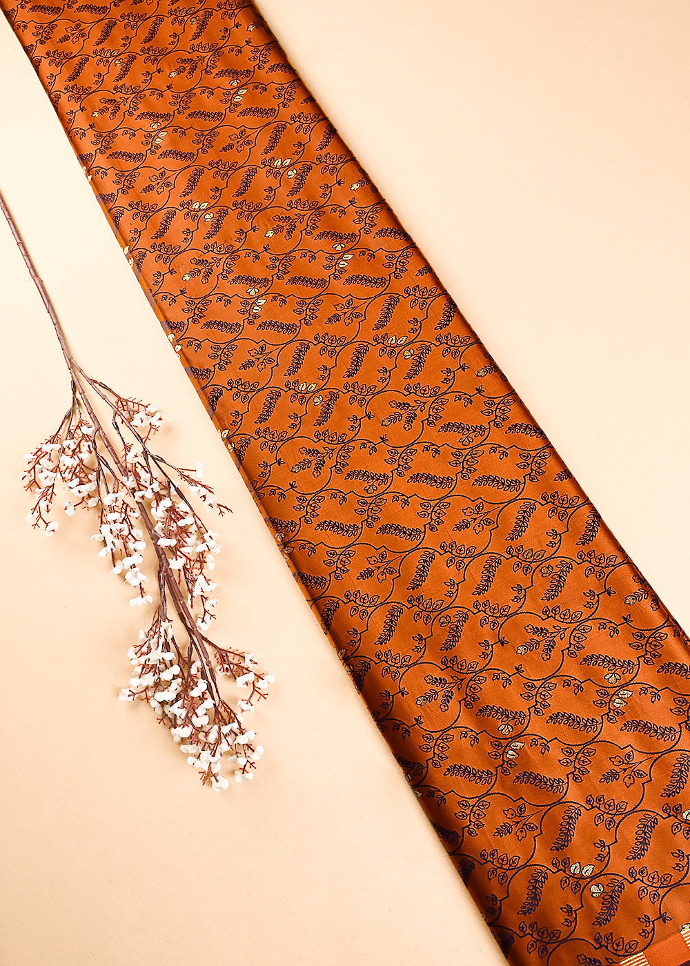 Brown Banarasi Brocade Fabric With All Over Thread And Zari Handloom 24498