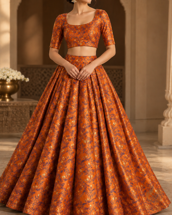 Brown Banarasi Brocade Fabric With All Over Thread And Zari Handloom 24498
