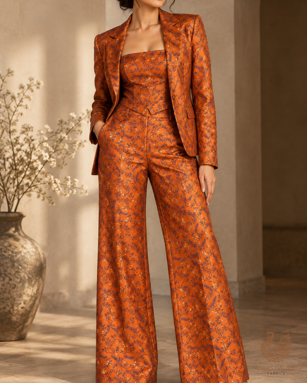 Brown Banarasi Brocade Fabric With All Over Thread And Zari Handloom 24498