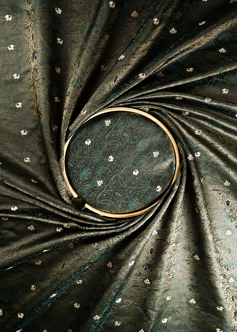 Olive Banarasi Brocade Fabric With All Over Thread And Zari Handloom 24499