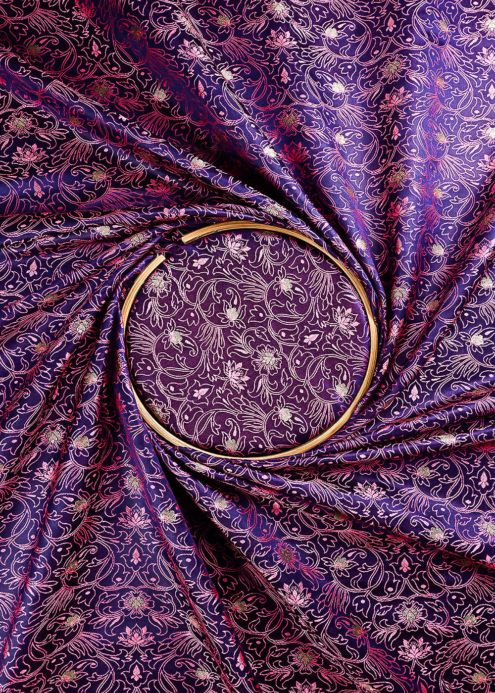 Purple Banarasi Brocade Fabric With All Over Thread And Zari Handloom 24500