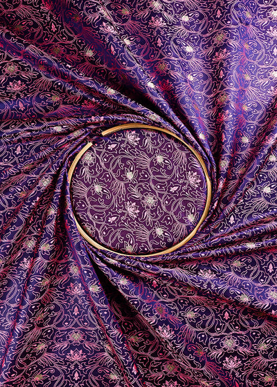 Purple Banarasi Brocade Fabric With All Over Thread And Zari Handloom 24500