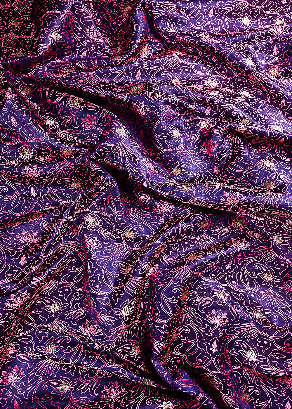 Purple Banarasi Brocade Fabric With All Over Thread And Zari Handloom 24500