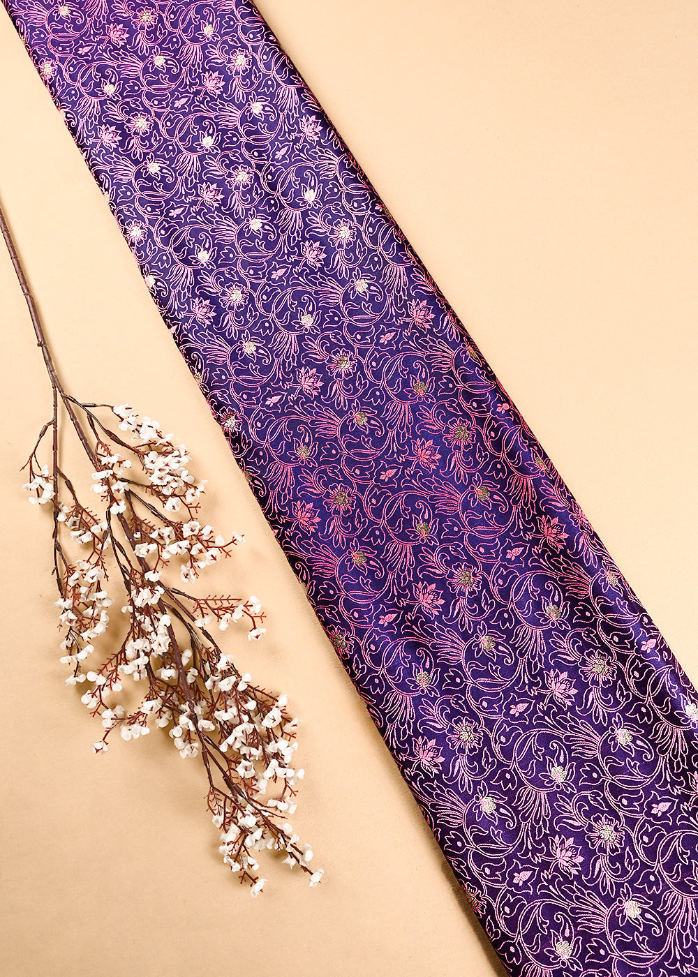 Purple Banarasi Brocade Fabric With All Over Thread And Zari Handloom 24500