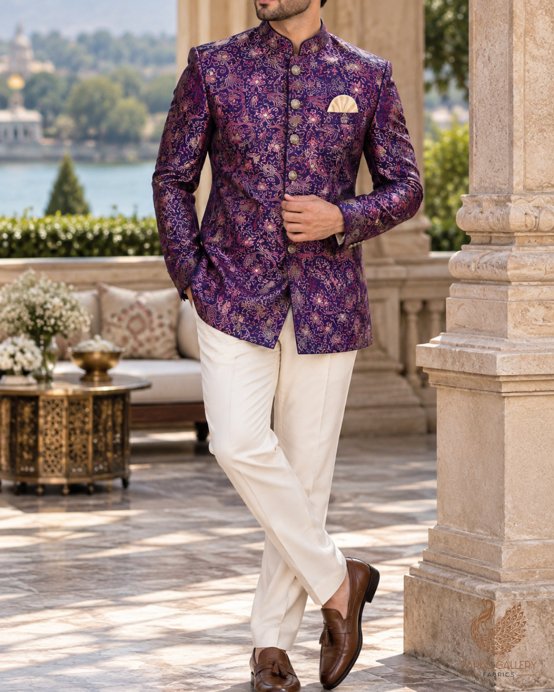Purple Banarasi Brocade Fabric With All Over Thread And Zari Handloom 24500
