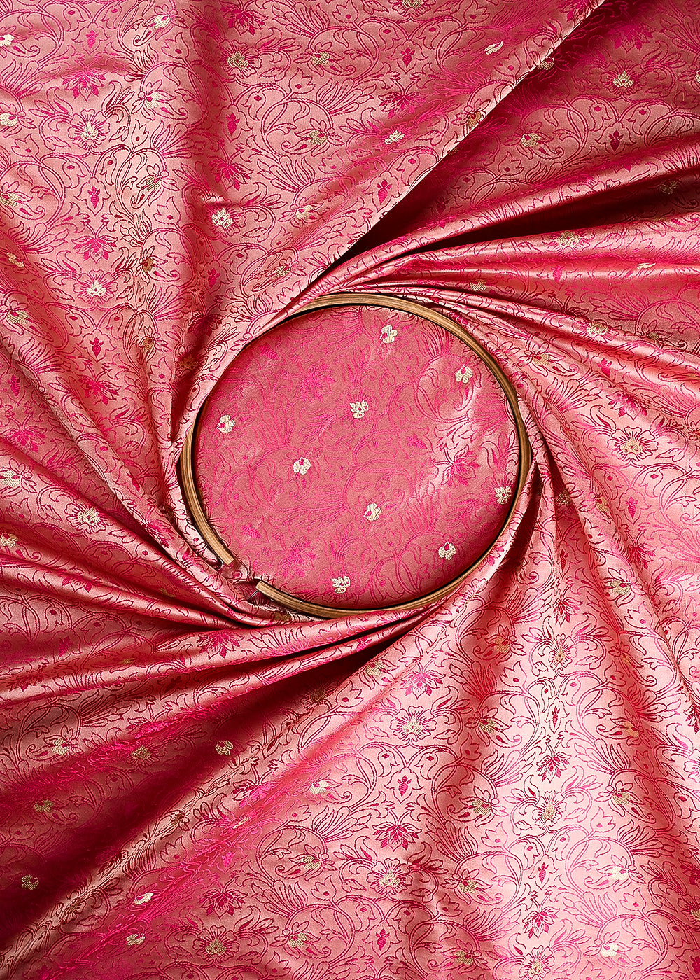 Pink Banarasi Brocade Fabric With All Over Thread And Zari Handloom 24501