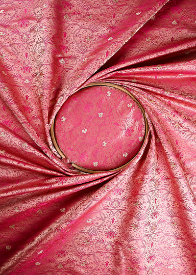 Pink Banarasi Brocade Fabric With All Over Thread And Zari Handloom 24501