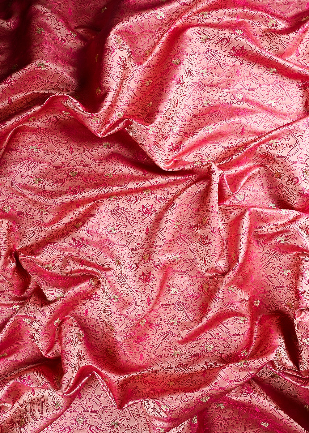Pink Banarasi Brocade Fabric With All Over Thread And Zari Handloom 24501