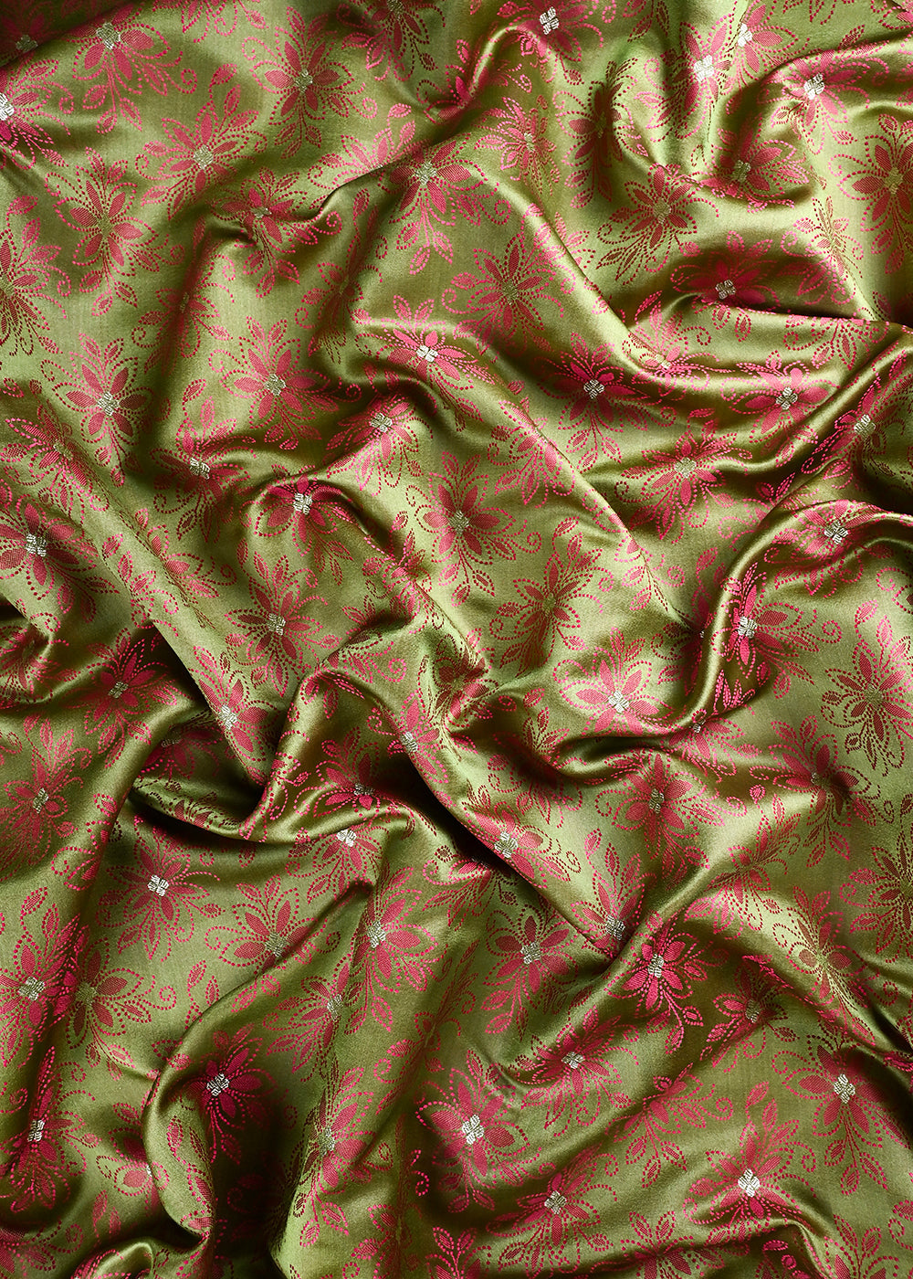 Green Banarasi Brocade Fabric With All Over Thread And Zari Handloom 24503